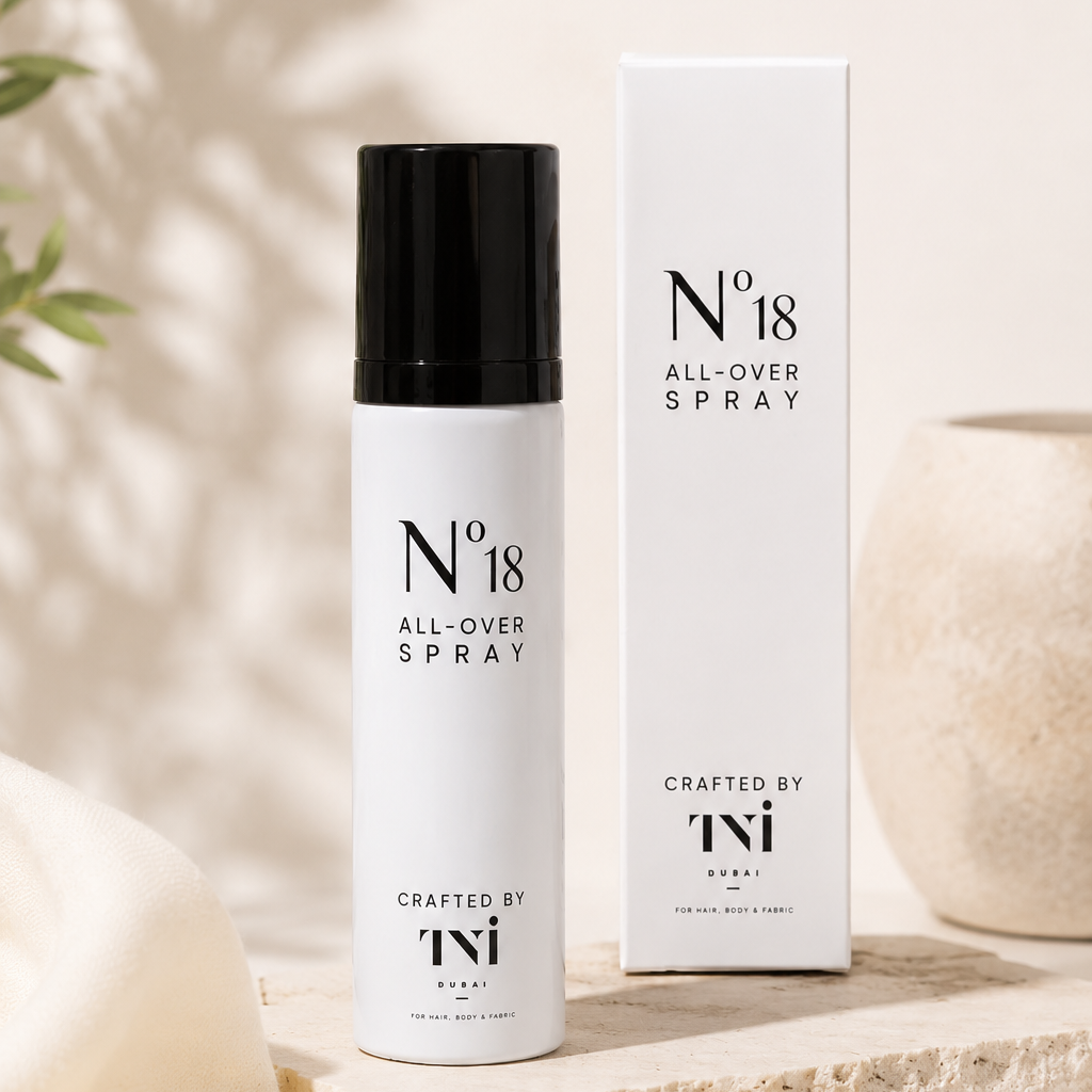 No. 18 All-Over Spray bottle and packaging on a neutral background