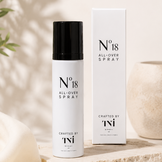 No. 18 All-Over Spray bottle and packaging on a neutral background